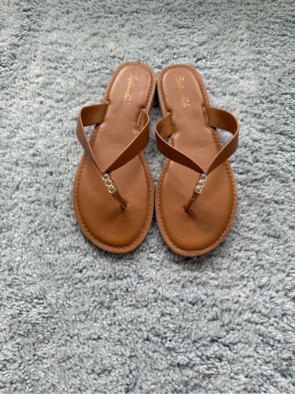 Splendid Brown Tan Thong Sandals with Gold Accent